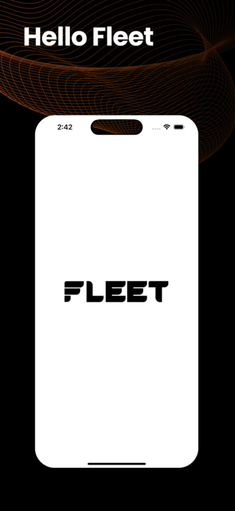 Fleet - Your Auto Marketplace - Écran d'accueil de l'application de marché automobile Fleet montrant le logo de la marque sur un smartphone