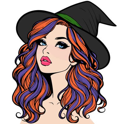 realistic witch girl with wavy hair and lips