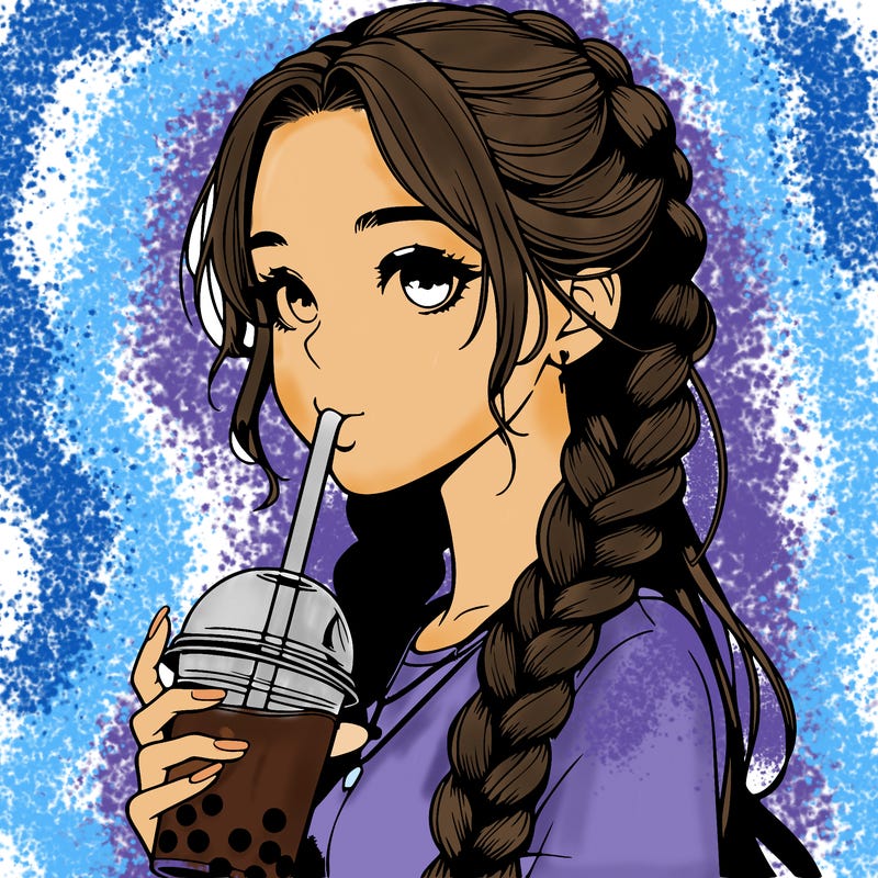 realistic girl with braided hair drinking boba