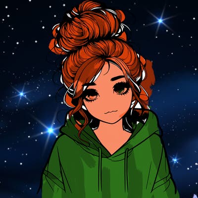 realistic girl with a massy bun and a hoodie