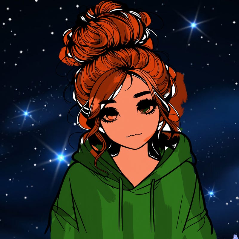 realistic girl with a massy bun and a hoodie