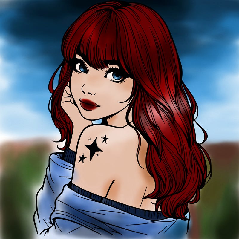 realistic girl with bangs looking over her shoulder