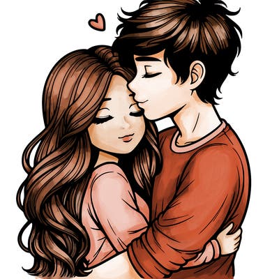 a realistic couple boy and girl hugging and kissing