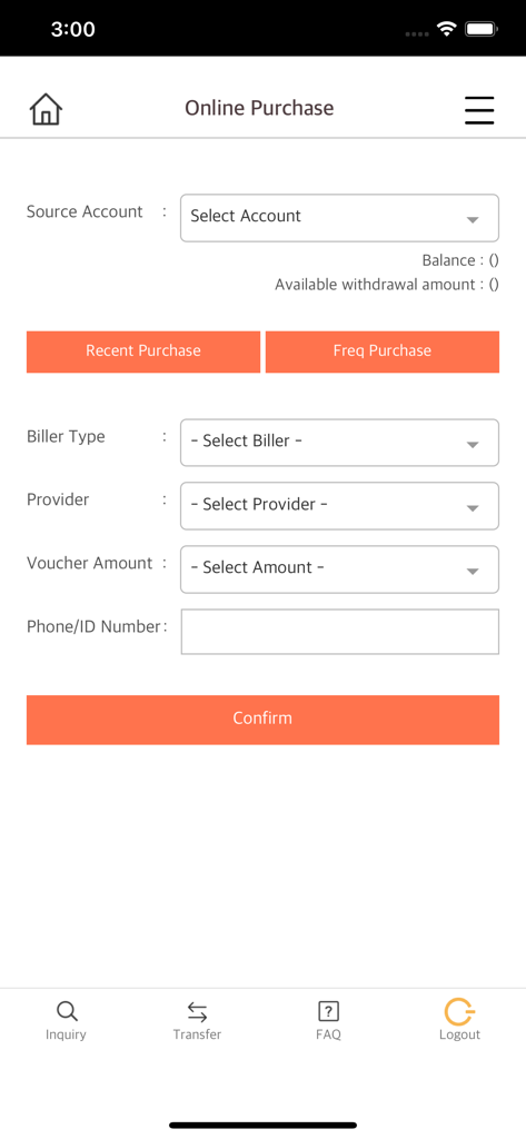 OK BANK Mobile - Online purchase and bill payment interface in the OK BANK Mobile app.