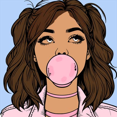 realististic girl blowing bubble -gum