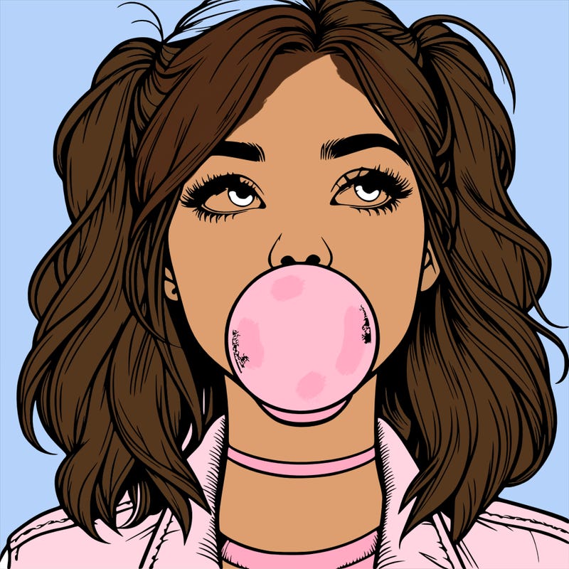 realististic girl blowing bubble -gum