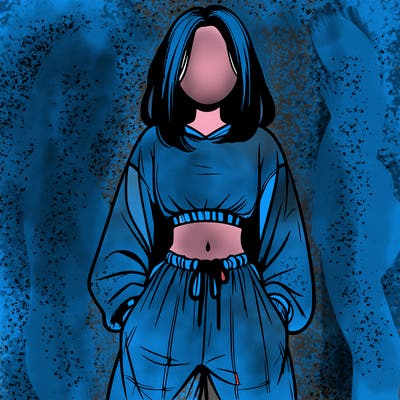 realistic girl faceless with baggy pants and a crop top