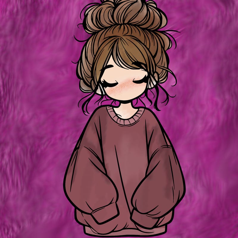 girl with baggy sweatshirt and messy bun