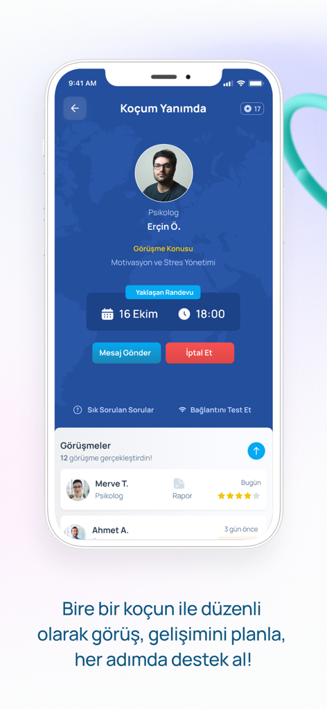 Doping Hafıza - A screenshot of the Doping Hafiza app interface for scheduling one on one coaching sessions with a student counselor