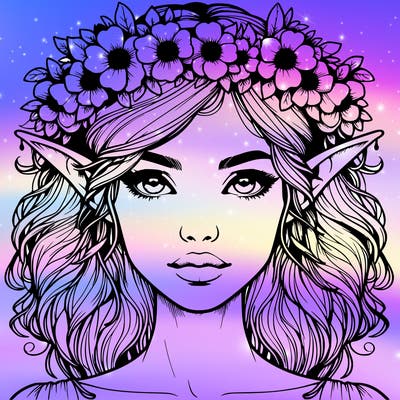 realistic female elf with flower crown