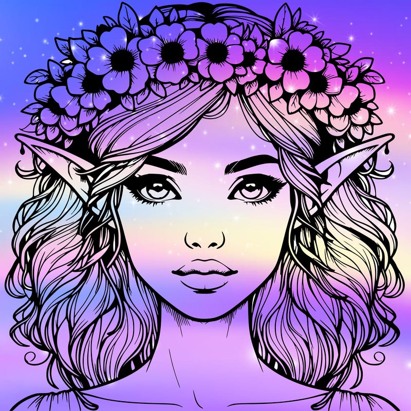 realistic female elf with flower crown