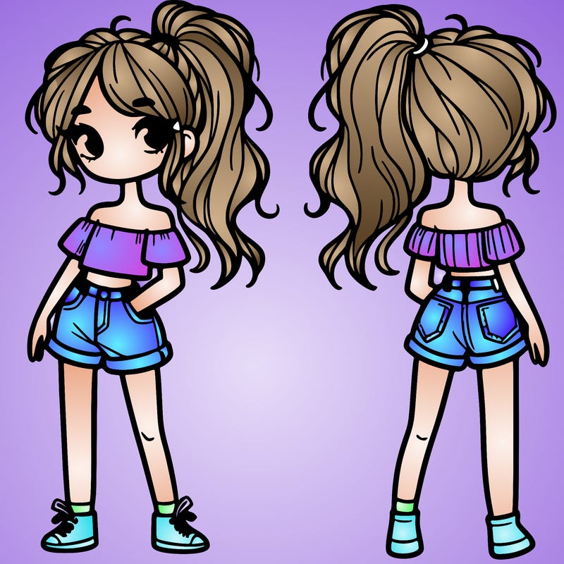 girl with messy ponytail and a baggy crop top jean short