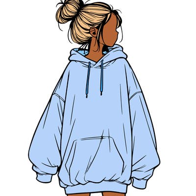realistic girl with a oversized sweatshirt on and a bun