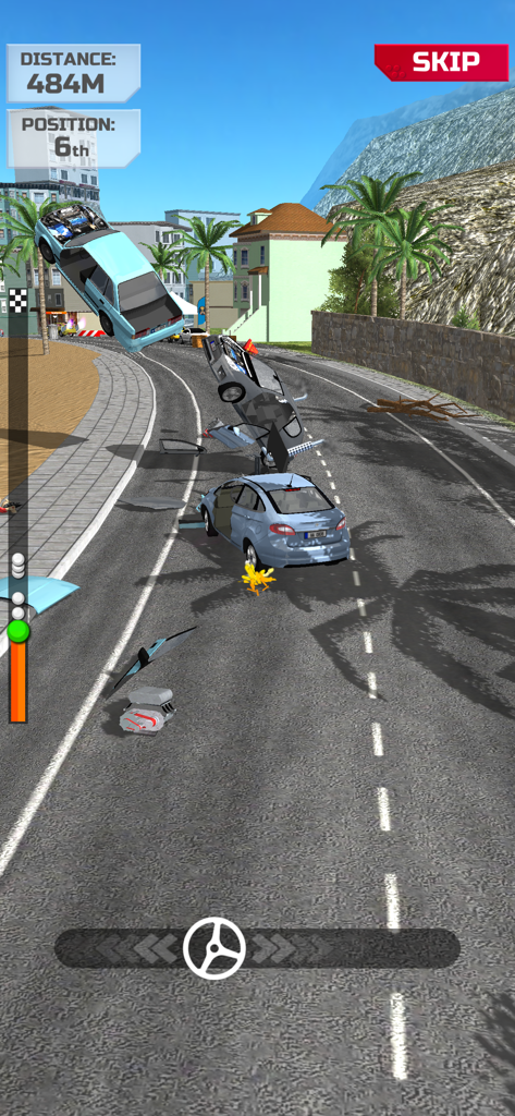Overtake Race Masters - Dramatic car crash and flip sequence on a 3D racing track in Overtake Race Masters.