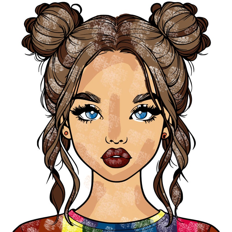 realistic girl with two buns in hair and lips