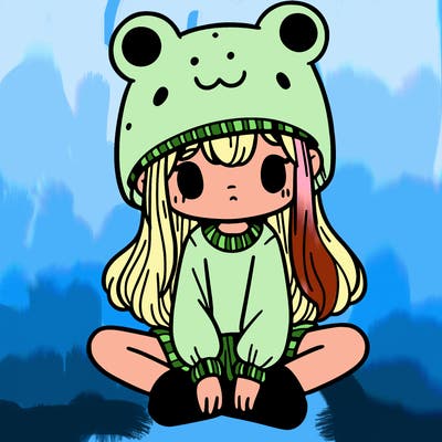a girl wearing a frog hat and some frog socks