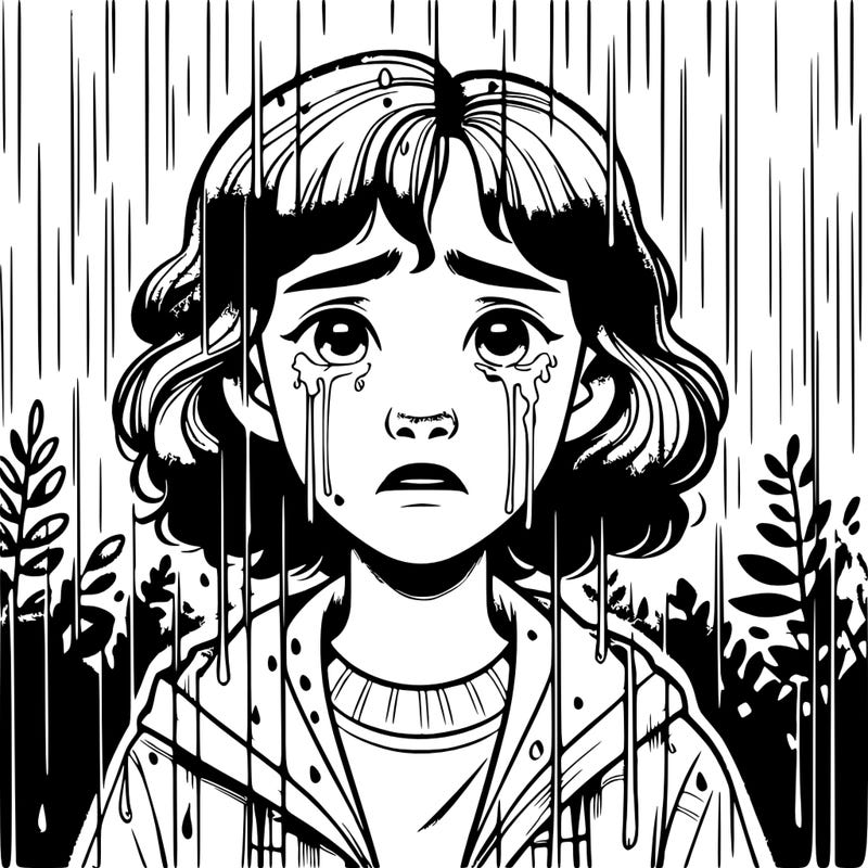 realistic girl in the rain crying