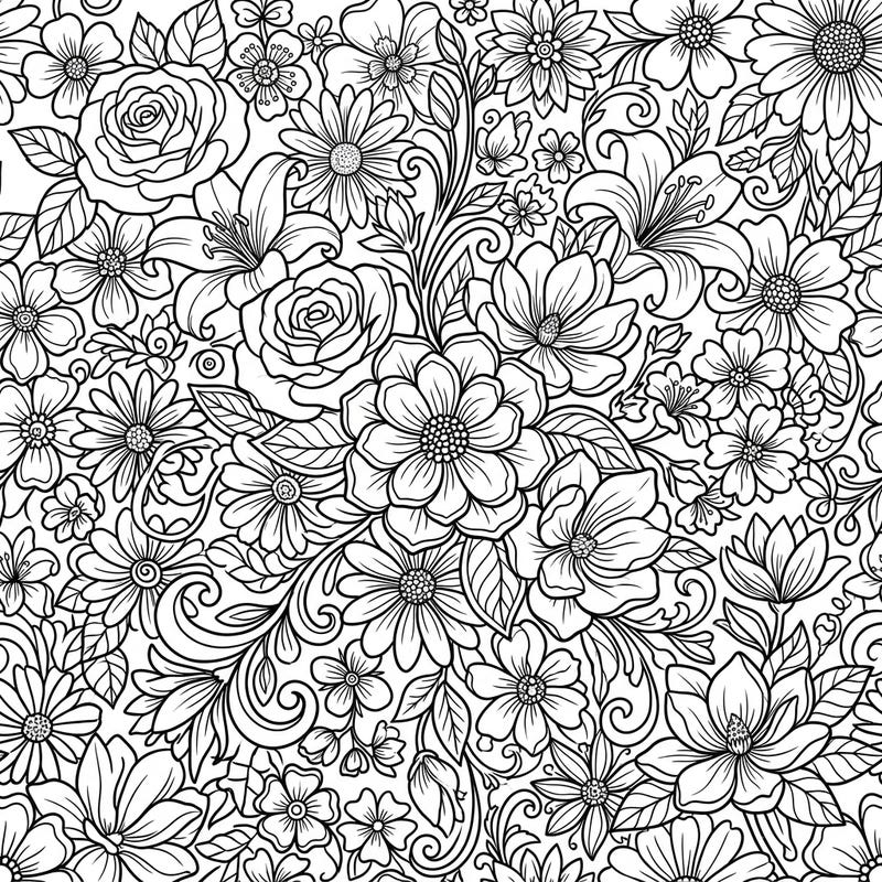 Immerse yourself in the captivating world of nature with this exquisite floral line art coloring page. Its intricate patterns of blossoms and leaves offer a delightful challenge for artists of all levels seeking relaxation and creative expression.