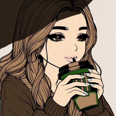 realistic girl drinking coffee