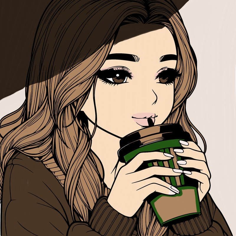 realistic girl drinking coffee