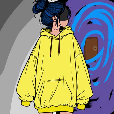 realistic girl with a oversized sweatshirt on and a bun