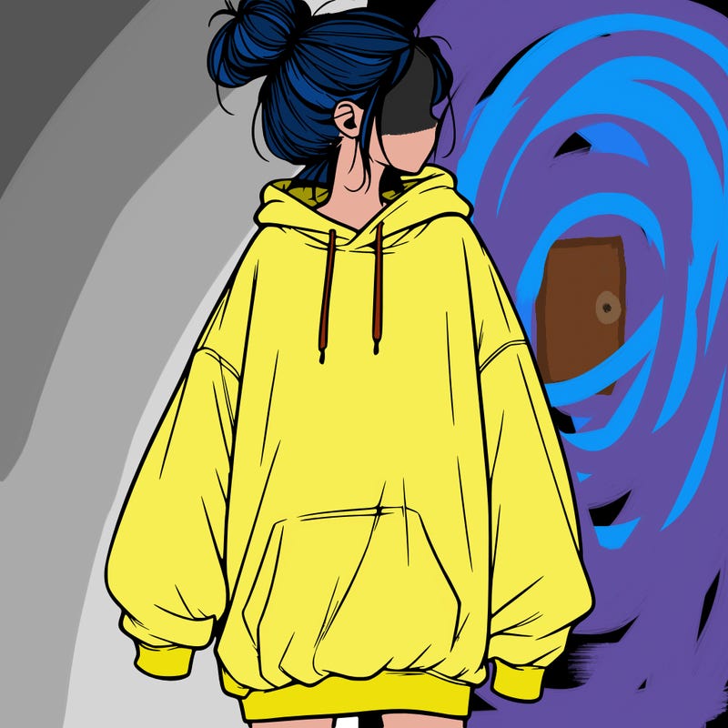 realistic girl with a oversized sweatshirt on and a bun