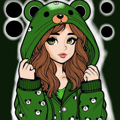 realistic girl in a animal pjs hoodie