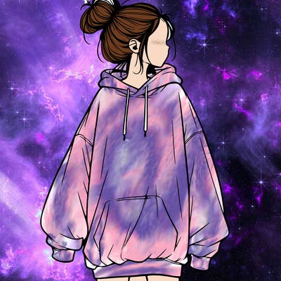 realistic girl with a oversized sweatshirt on and a bun