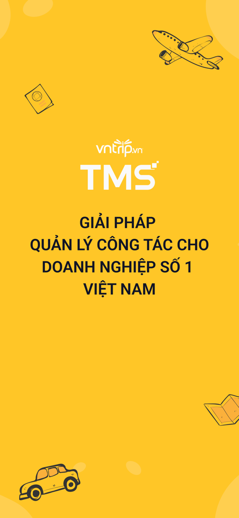 Vntrip TMS app welcome screen highlighting business travel management solutions in Vietnam