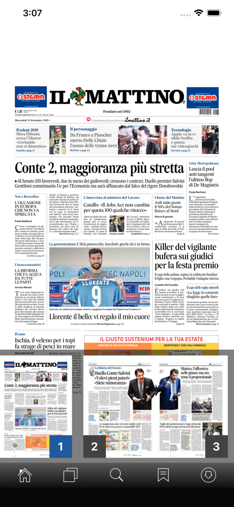 Il Mattino - Edizione digitale del quotidiano Il Mattino che mostra notizie locali di Napoli e sport su un'interfaccia di app mobile