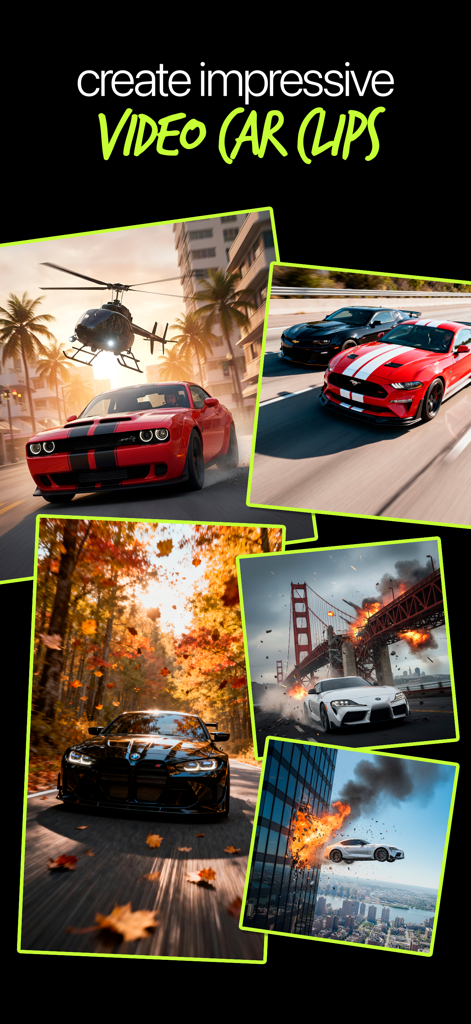 Driftshot - AI Car Designer - Cinematic car video clips generated by AI featuring high speed racing and action scenes