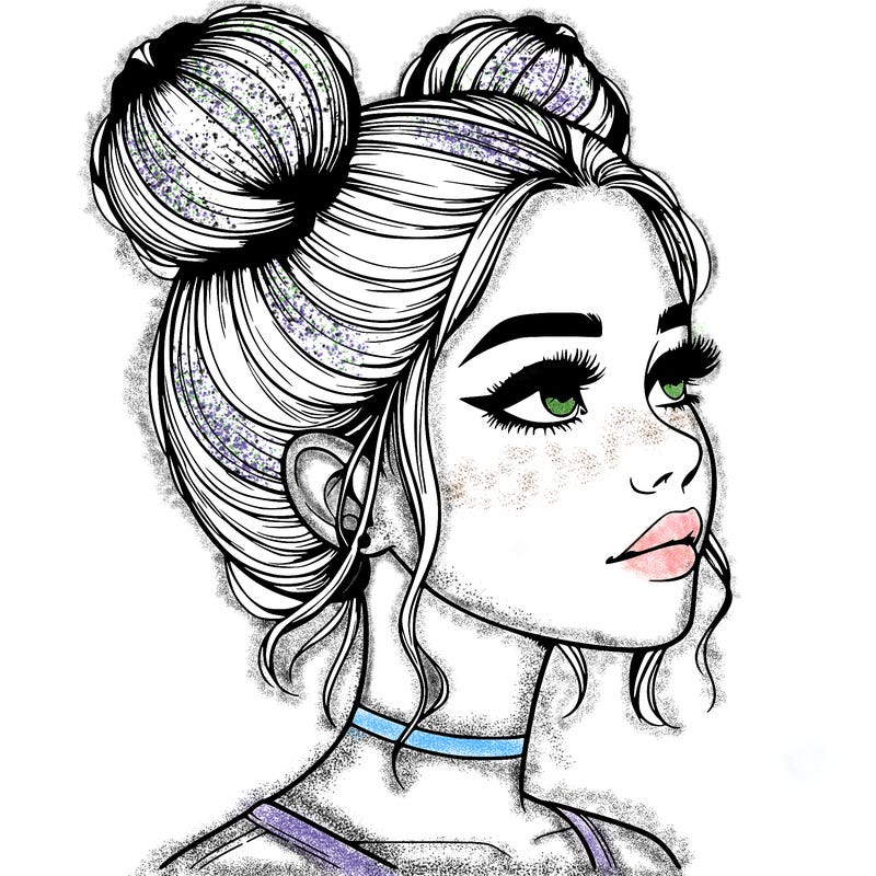 realistic girl with buns on the top of her head