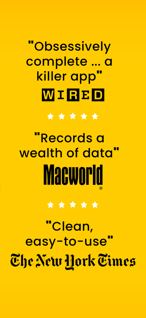 Reviews for Cyclemeter app from Wired, Macworld and The New York Times