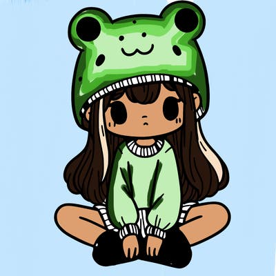 a girl wearing a frog hat and some frog socks
