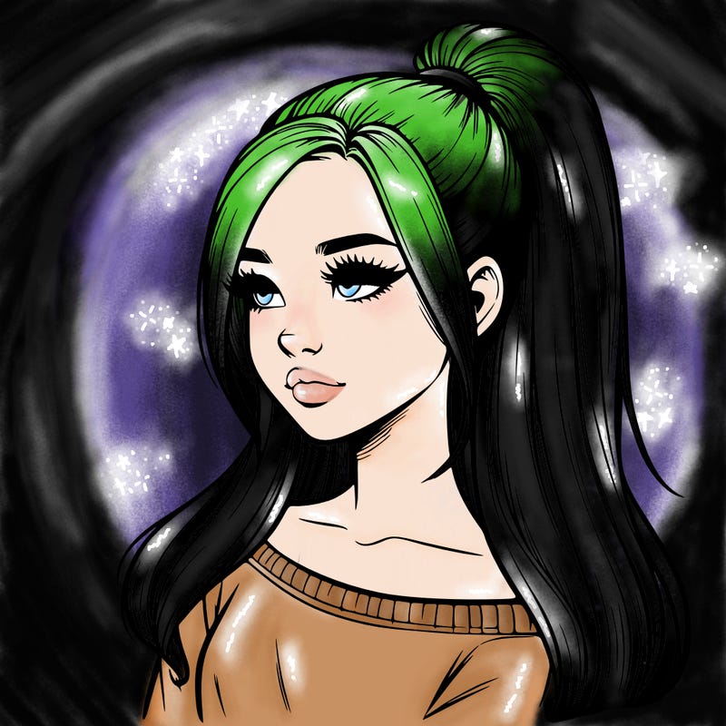 realistic girl with a high ponytail