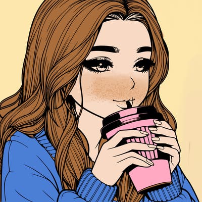 realistic girl drinking coffee