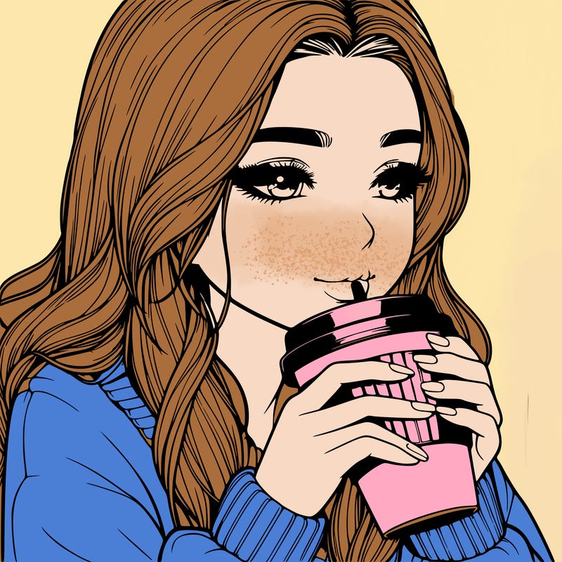realistic girl drinking coffee