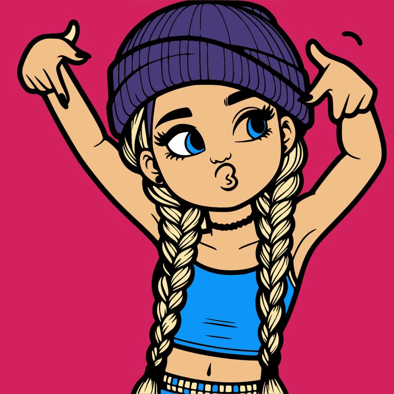 realistic teenage girl with braids and a beanie and crop top doing 🫶🏼