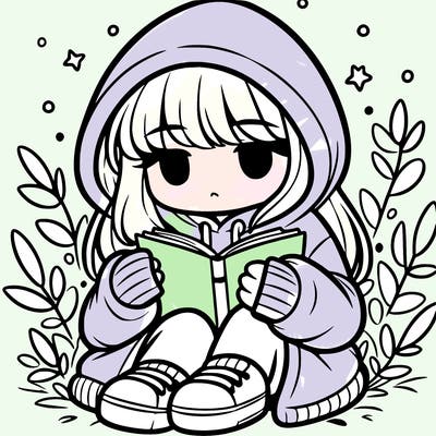 girl in oversized hoodie reading a book
