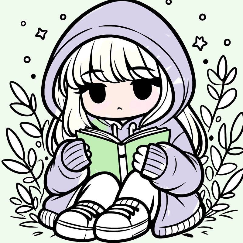 girl in oversized hoodie reading a book