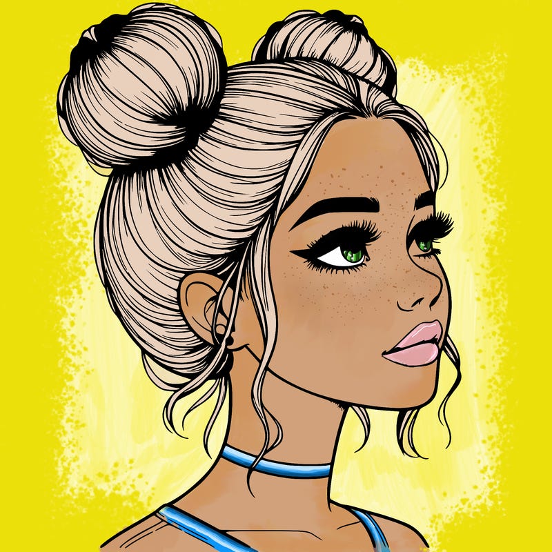 realistic girl with buns on the top of her head