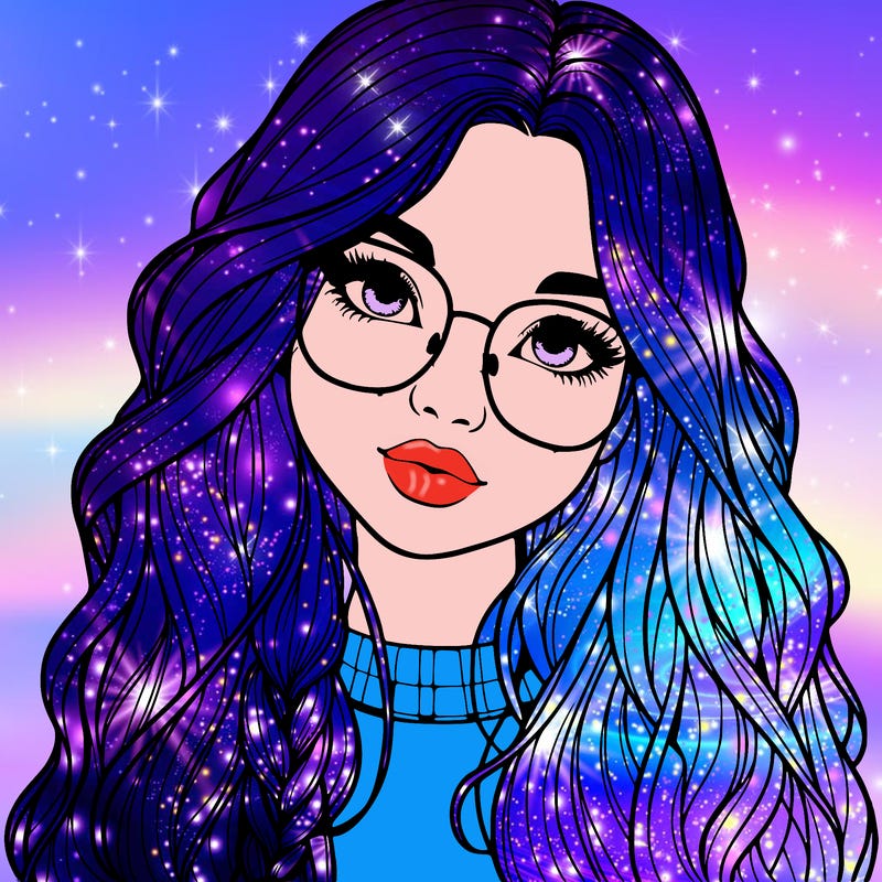 girl with long hair and freckles and glasses realistic