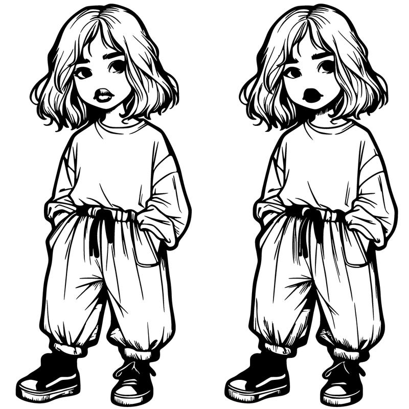 realistic girl with baggy pants and lips