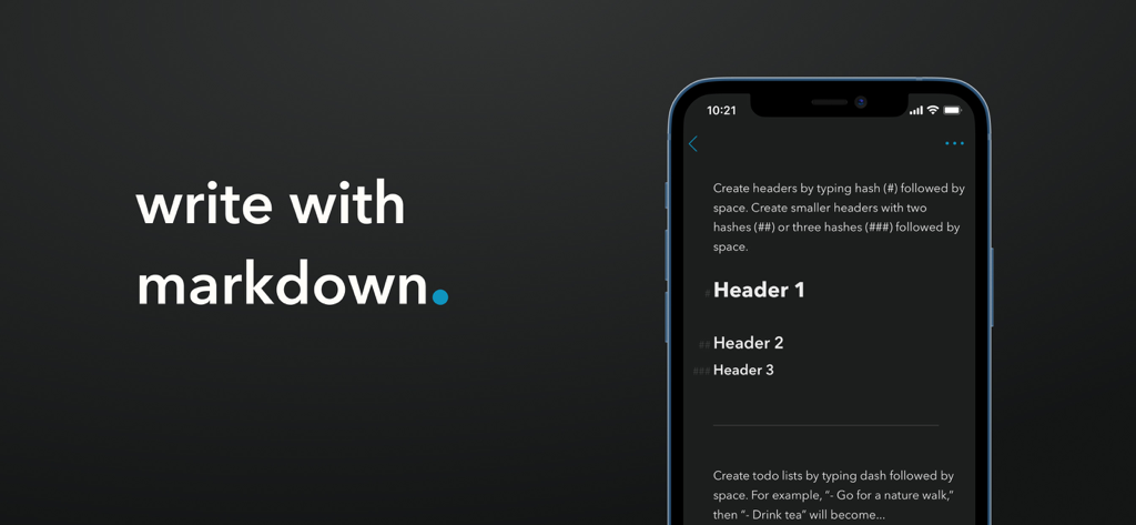 Minimal | Writing + Notes - iPhone showing markdown header and todo list formatting in the Minimal notes app