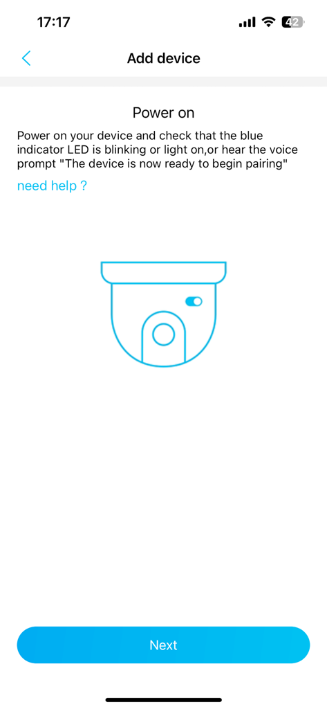 Écran de l'application UBoxPro montrant les instructions pour ajouter et allumer une nouvelle caméra de sécurité de voiture.