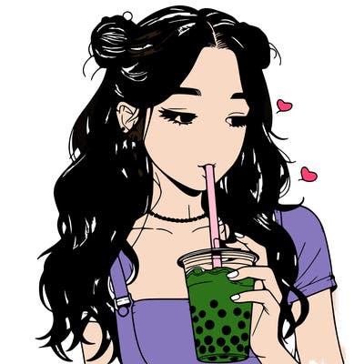 aesthetic realistic girl with boba