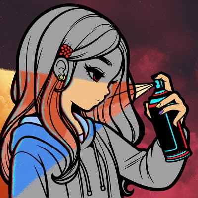 a realistic girl spray painting