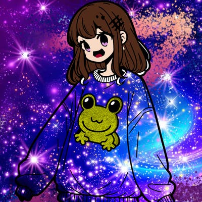 girl wearing frogging sweatshirt