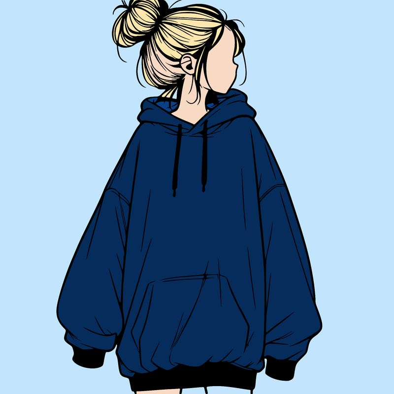 realistic girl with a oversized sweatshirt on and a bun
