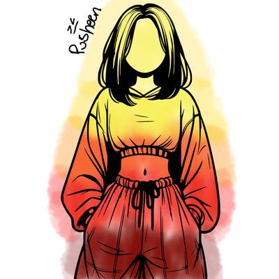 realistic girl faceless with baggy pants and a crop top